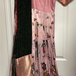 Indian long Pink and Green Patterned Dress
